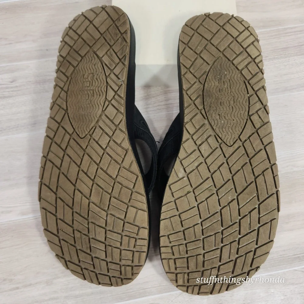 Flojos Men's Memory Foam Sandals Flip Flops Black Size 8